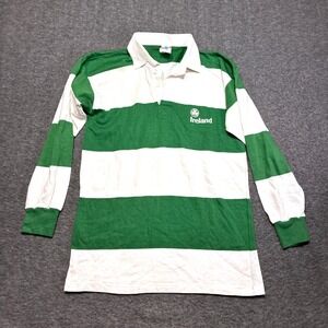 Vintage O'Neills Rugby Shirt Mens Large Green White Striped Ireland Long Sleeve